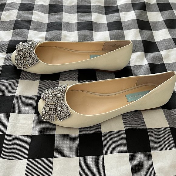 Ivory Satin Blue by Betsey Johnson Wedding Flats - Picture 2 of 2